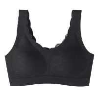 泰国天然无痕乳胶内衣女蕾丝聚拢轻薄透气防下垂背心式无钢圈文胸 高级黑 M【32/34AB 100斤以下】