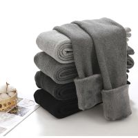 [俞兆林]冬加厚打底裤袜女外穿高腰竖条螺纹加绒一体保暖裤350G 黑色踩脚