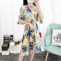 2021夏季新款棉绸睡裙女时尚外穿V领五分袖洋气睡衣人造棉连衣裙 1 M