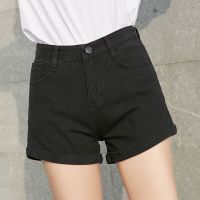 高弹夏款中腰紧身弹力牛仔短裤女白色热裤毛边破洞黑色 331-黑色 26 建议 80-90斤