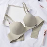 无痕内衣女无钢圈聚拢文胸性感套装少女学生小胸平胸加厚夏季乳罩 草绿色[单件] 32/70A