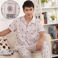 春夏季中老年男士睡衣长袖大码开衫爸爸装老年人家居服秋冬套装男 228红色[短袖+长裤] 3XL 身高178内 体重170