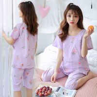 夏季短袖薄款棉质月子服怀孕期孕妇睡衣产后哺乳喂奶衣产妇家居服 紫色樱桃[短袖] M[推荐80-100斤]