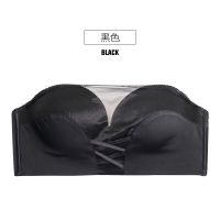 无肩带隐形防滑上托女内衣抹胸防走光裹胸式加厚小胸罩聚拢文胸夏 黑色[单件] 70-32A