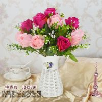 [送花瓶]仿真花假花干花绢花客厅卧室茶几电视柜餐桌饰品摆件 桃香玫2束 玫粉