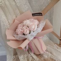 玫瑰花束生日送女友康乃馨仿真假花香皂肥皂花礼盒七夕情人节礼物 B299(8朵送礼袋贺卡)小花束