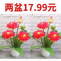 假花仿真荷花莲花家居供佛专用客厅装饰摆件假花绢花塑料鱼缸装饰 特价双粉色荷花(两盆装)