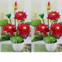 特价仿真荷花莲花供佛花小套装观音菩萨装饰花佛堂装饰品摆件 玫红（带塑料盆）特价2盆