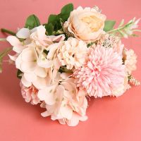 ins仿真花束餐桌装饰摆件假花绢花小清新摄影搭景配花 绣球手捧花 香槟粉1束