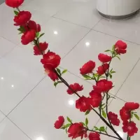 仿真桃花枝假花枝单支樱花客厅树枝腊梅花绢花高档假桃花 大红色一支