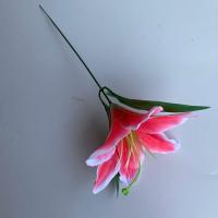仿真单支百合花带杆带叶居家装饰婚庆拱门插花道具假花百合花束 单束小百合深粉6支