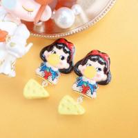 公仔在逃蜜桃家少女感公主白雪公主王子卡通可爱创意奶酪耳环耳夹 公主纯银耳环一对