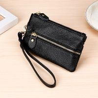 2020新款真皮钥匙包短款钱包6条钥匙扣荔枝纹牛皮手包迷你小钱包 黑色 小号-长14.3cm*高9.1cm