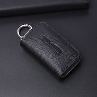 钥匙包男女商务真皮腰挂牛皮卡包拉链通用车钥匙迷你锁匙包大容量 (送手绳)经典款[十字纹]小号黑色