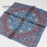 棉麻女文艺巴厘纱围巾韩版春夏季新款头巾复古棉纱领巾小方巾发带 蓝色-腰果五角星