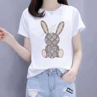 单件/套装 2021夏季时尚韩版短袖T恤+破洞九分牛仔裤两件套女学生 21#坐姿兔T恤[单件] S [建议 80-95斤