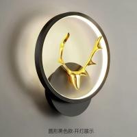 LED过道走廊灯欧式入户玄关灯创意床头小夜灯现代简约可转动壁灯 圆形鹿头三色光直径20cm