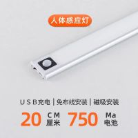 超薄橱柜灯无线磁吸人体感应灯衣柜鞋柜灯充电家用楼道厨房过道灯 白光 薄款人体感应充电20厘米太空银