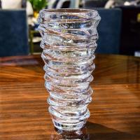 欧式现代创意插花玻璃花瓶 客厅时尚工艺品 家居装饰摆件个性花器 螺纹款-透明