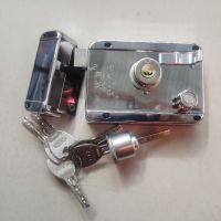 铁门锁月牙铜头防盗门锁老式铁门简易不锈钢门锁超C级防盗门锁 月牙锌头切边带壳右开