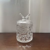 ins复古浮雕简奢化妆棉签收纳盒玻璃首饰收纳法式房间装饰品摆件 蝴蝶收纳盒