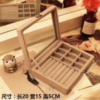 透明首饰收纳盒桌面梳妆台抽屉式可叠加大容量护肤品整理置物架 常规款戒指+九格首饰盒(灰色)