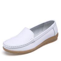 秋季护士鞋白色豆豆鞋女真皮妈妈鞋休闲单鞋平跟防滑大码女鞋 2016 单鞋 白色 35