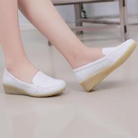 护士鞋新款白色2021春夏季软底坡跟平底牛津单鞋软底气垫皮鞋 白色 33