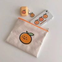 韩国ins可爱卡通橘子帆布化妆包简约手拿拉链收纳包笔袋零钱包 橘子化妆包1个