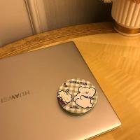 卡通印花图案圆形折叠化妆镜小兔小熊随身迷你便携小镜子学生补妆 圆形 镜 绿格奶茶熊