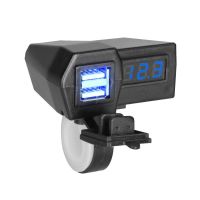 摩托车手机充电器qc3.0快充防水12V一拖二双USB电瓶转换改装配件 常规款+电压蓝光[10专业厂家] 把手支架