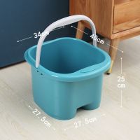 塑料泡脚桶家用养生足浴盆加厚保温宿舍洗脚桶手提带按摩轮洗脚盆 加厚浅绿色-带按摩滚轮