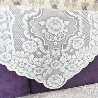 新款厚沙发巾通用万能沙发靠背布后背巾盖巾靠背巾田园蕾丝沙发垫 牡丹米白方巾60X60【1块