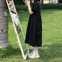 法式复古荷叶边气质连衣裙女2021夏季新款学院风小个子连衣裙 黑色 [收藏关注店铺优先发货] 2XL [135-150]