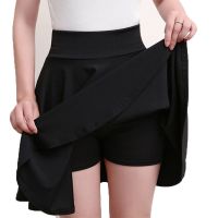 [80-200斤]胖MM大码黑色高腰半身裙短裙子防走光裙伞裙A裙摆裙 黑色 [45cm/有安全裤] S [80-95斤]