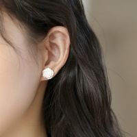 知更鸟玫瑰誓约复古仙女温柔气质真贝壳山茶花朵珍珠项链礼物 贝壳山茶花银针耳钉单只