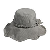 帽子女夏季大帽檐防晒帽女蝴蝶结可折叠防紫外线太阳帽户外遮阳帽 深灰色