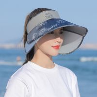 遮阳帽子女夏季新款防晒防紫外线遮脸户外骑行大檐时尚空顶太阳帽 藏青色 均码可调节[送防风绳]