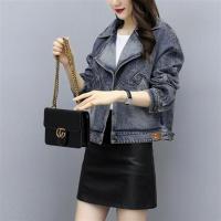 80-200斤大码牛仔外套女新款春秋西服韩版气质休闲百搭胖妹妹夹克 牛仔蓝 S