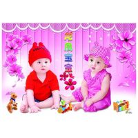 高清可爱宝宝装饰画海报漂亮双胞胎男婴儿孕妇备孕胎教墙贴装饰画 726 68*98厘米