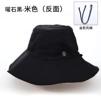 蕉下优品客太阳帽子女士遮脸防晒夏季渔夫遮阳帽防紫外线洋气出游 曜石黑-[帽檐可调节] 冰丝材质/双面可带/含风绳