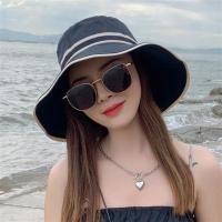 [鳄鱼]新款防晒帽防紫外线帽子女夏季遮阳渔夫帽太阳帽大檐 黑色-2条杠盆帽 均码