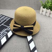 男童夏天沙滩帽男孩草帽女童遮阳帽宝宝太阳帽礼帽儿童防晒凉帽潮 蝴蝶结卡其(2-3岁) 3-6岁儿童头围52cm左右