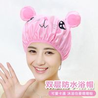 浴帽防水卡通可爱亲子套装沐浴双层套头厨房防油防尘帽 成人粉鼠