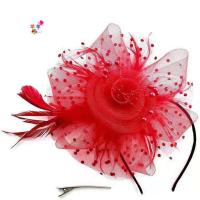 复古羽毛旗袍舞蹈表演羽毛头饰夜上海面纱晚礼服小礼帽古装头饰女 红色 -珠花