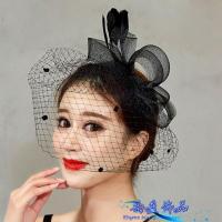 年会演出复古面纱旗袍秀头饰新娘羽毛花朵礼服名媛头饰小礼帽女 K1001黑色