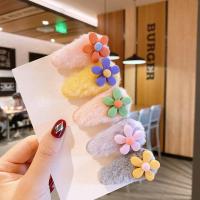 冬款儿童卡通发夹韩国公主头饰女童小女孩碎发发卡可爱宝宝发饰 A70-11#紫橘五瓣花毛绒夹5件