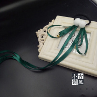 [拍2送1]原创手工长飘带头饰发带古风蝴蝶结发饰毛球铃铛发绳发圈 墨绿色[单只]