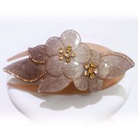 韩国水钻盘发饰品韩版大号鸭嘴夹花朵鱼嘴夹发夹抓夹妈妈发卡头饰 小号香槟色