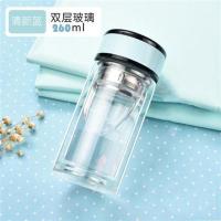 超厚双层玻璃杯女士玻璃水杯女双层泡花茶杯玻璃杯子双层可爱女 天空蓝加厚底260毫升随机送杯刷
